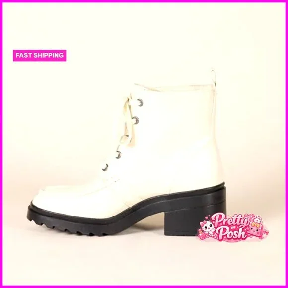 Women's Moc Toe Combat Boots with Faux Leather Upper